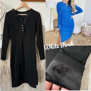 White Birch•Fleece Lined•Midi‎ BodyCon Dress•Sz Small